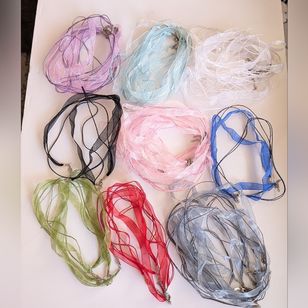 Colorful Sheer Scarf Ribbon Necklaces Reseller Crafter Beader Lot of 48